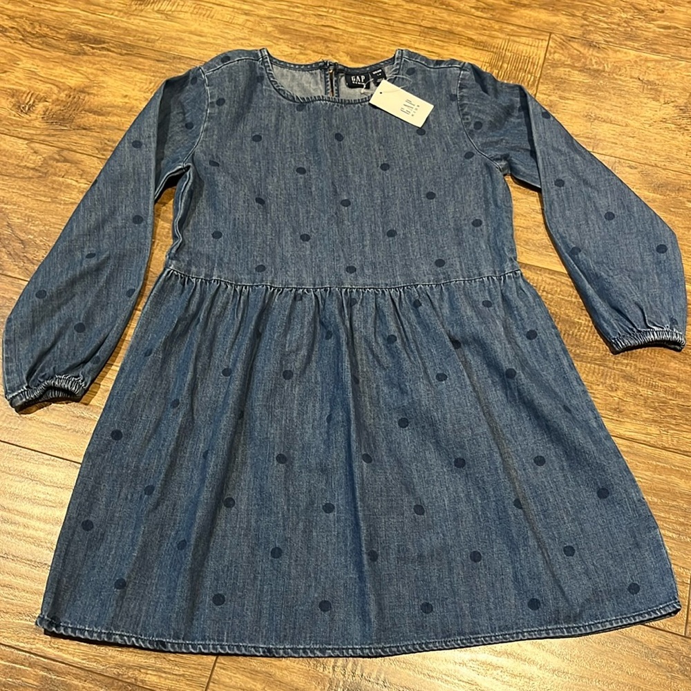 Gap denim polk a dot long sleeve dress